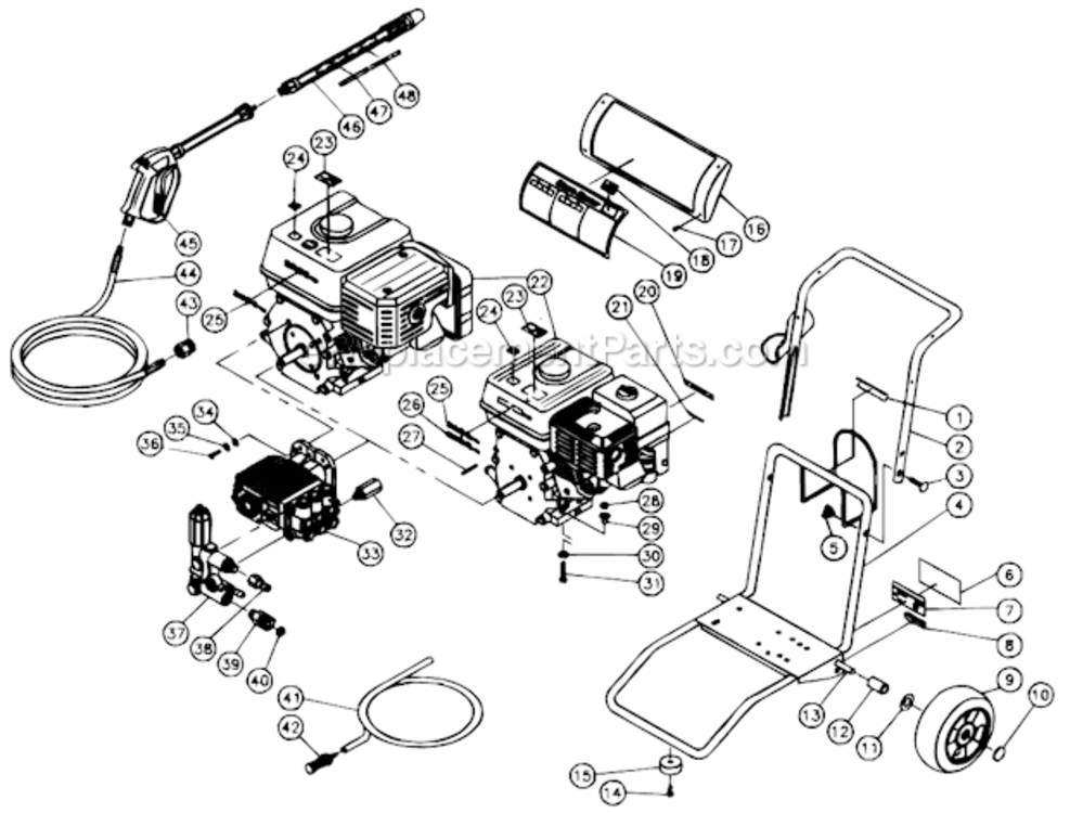 Frame Assembly Diagram and Parts List for CM-3304-0MHC  Mi-T-M Pressure Washer