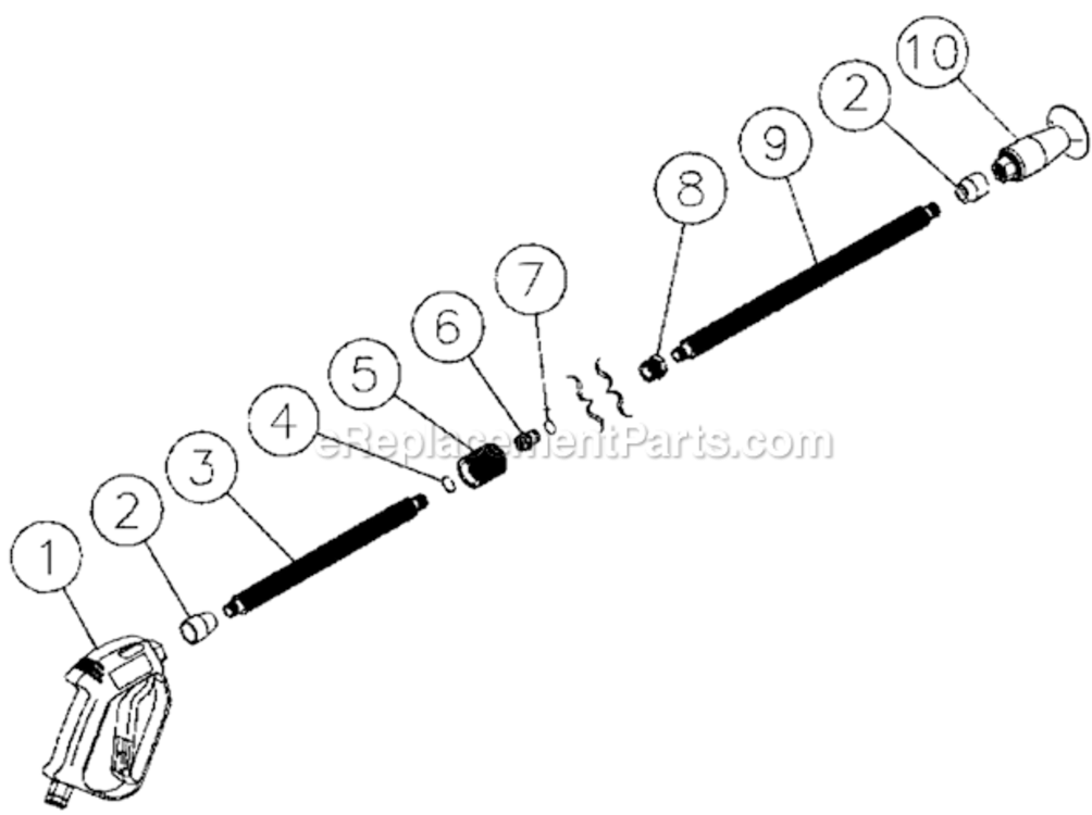 Gun And Lance Assembly Diagram and Parts List for CV-2000-0MBC  Mi-T-M Pressure Washer