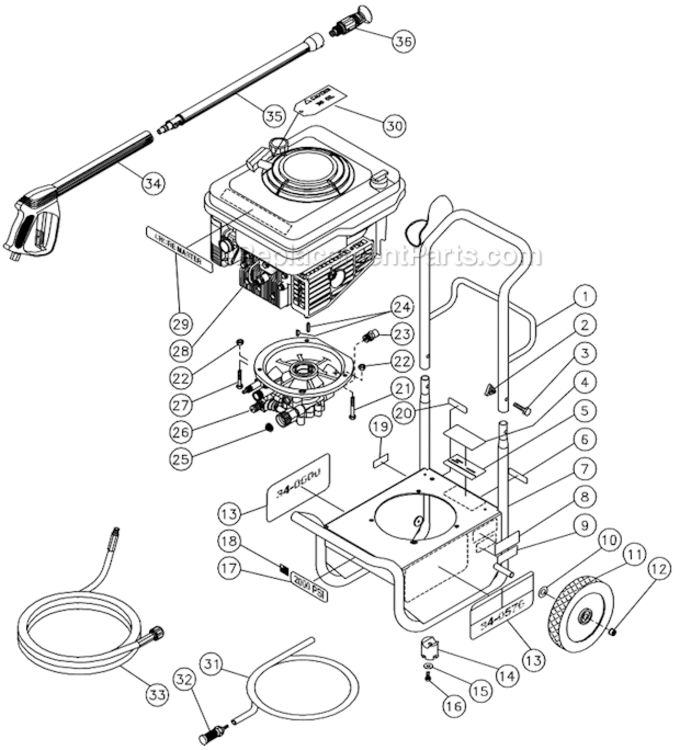 Frame Assembly Diagram and Parts List for CV-2000-1JBC  Mi-T-M Pressure Washer