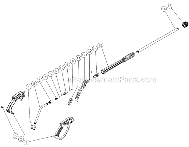 Gun And Wand Assembly Diagram and Parts List for CV-2100-0MBC After S/N 10217673 Mi-T-M Pressure Washer