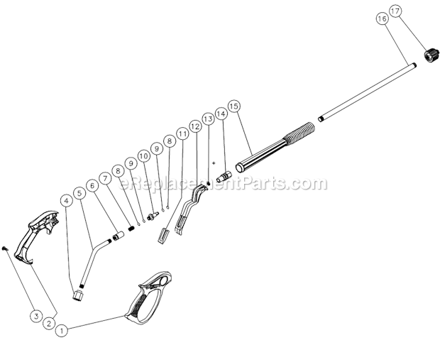 Gun And Wand Assembly Diagram and Parts List for CV-2100-0MBC S/N 10026779-10217672 Mi-T-M Pressure Washer