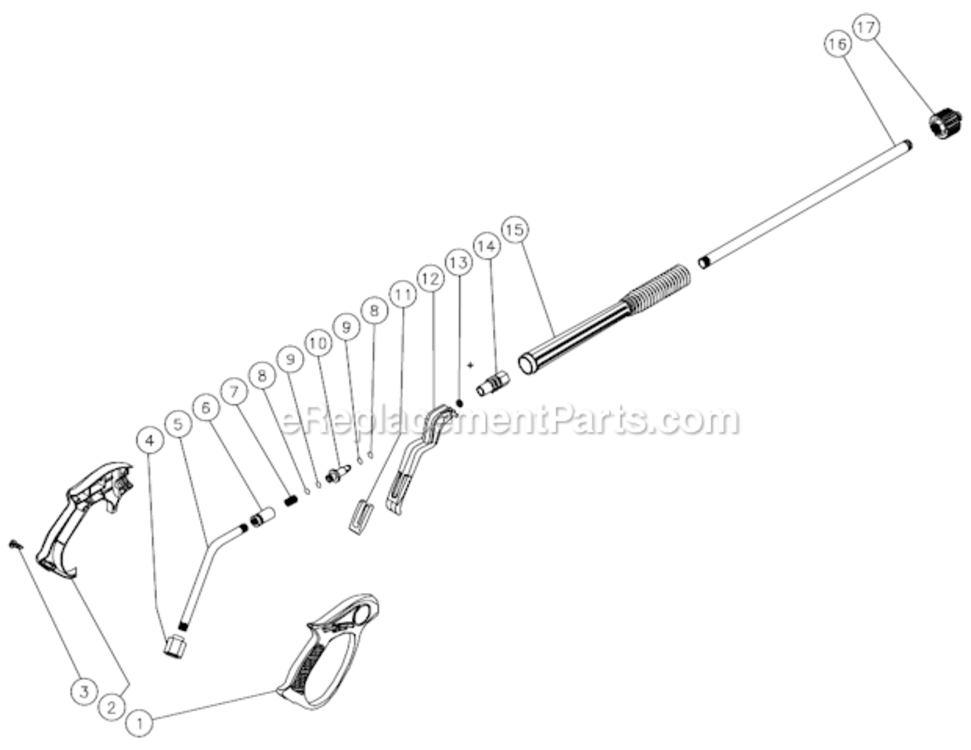 Gun And Wand Assembly Diagram and Parts List for CV-2300-0MBC  Mi-T-M Pressure Washer