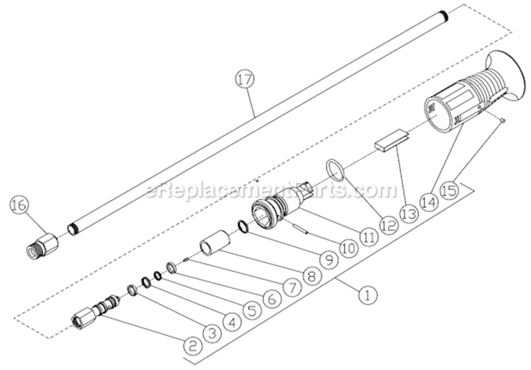 Lance Assembly Diagram and Parts List for CV-2300-0MBC  Mi-T-M Pressure Washer