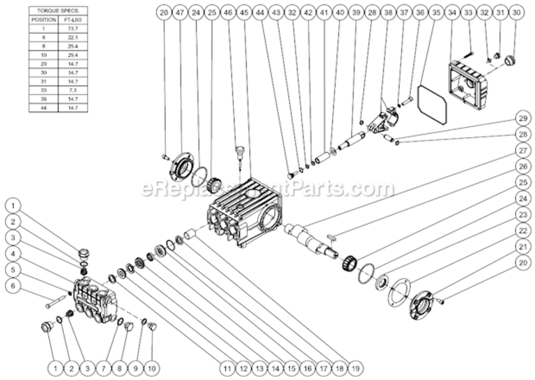 Pump Assembly Diagram and Parts List for CW-1003-SME1  Mi-T-M Pressure Washer