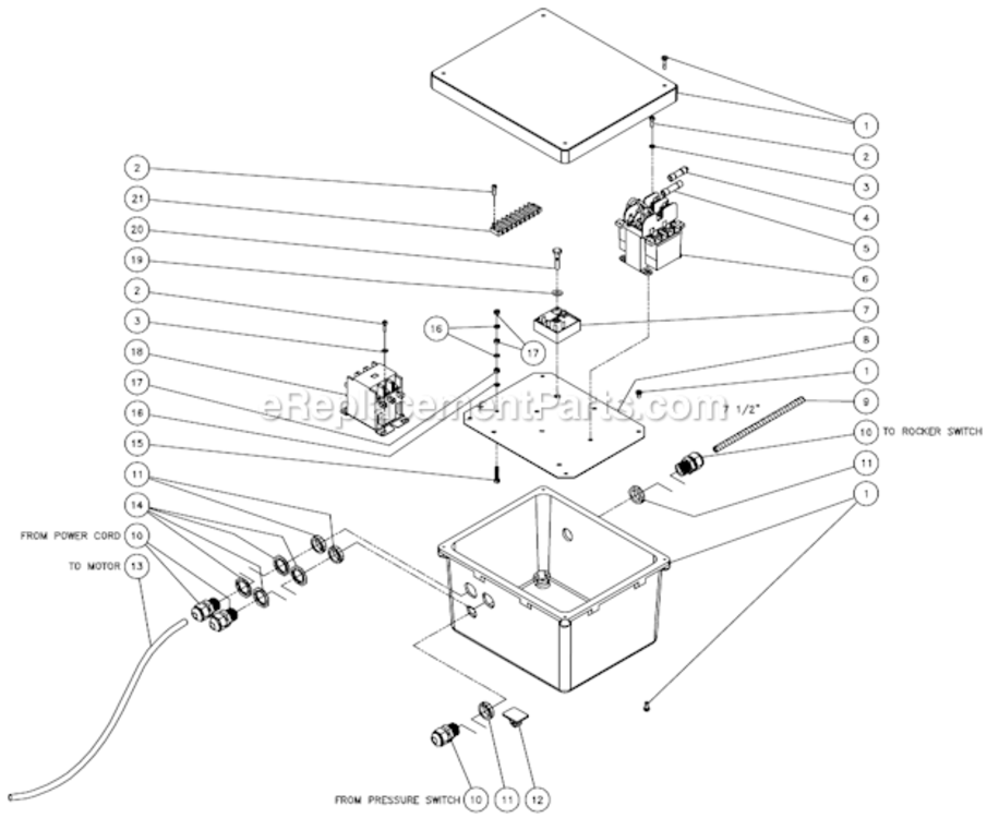 Electrical Box Assembly B Diagram and Parts List for CW-1003-SME1  Mi-T-M Pressure Washer