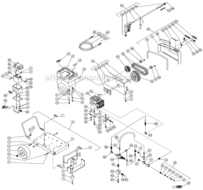 Frame Assembly Diagram and Parts List for CW-2008-0MGV  Mi-T-M Pressure Washer