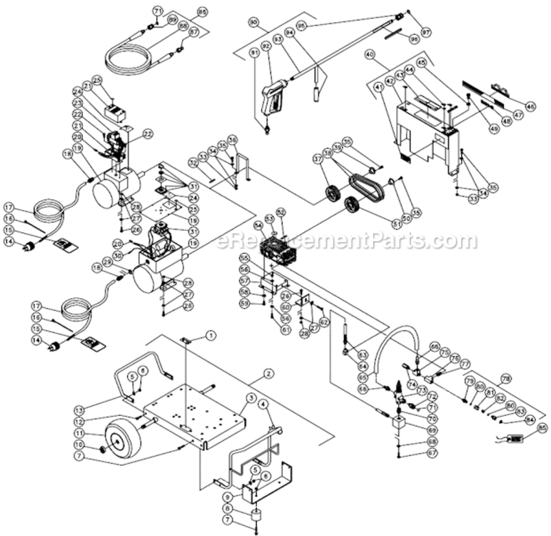 Frame Assembly Diagram and Parts List for CW-2405-4ME3  Mi-T-M Pressure Washer