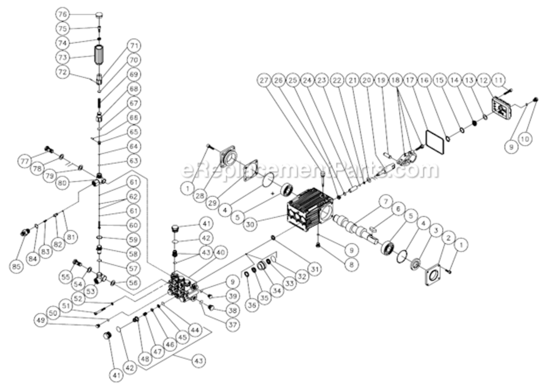 Pump Assembly Diagram and Parts List for CW-2504-1MVB  Mi-T-M Pressure Washer