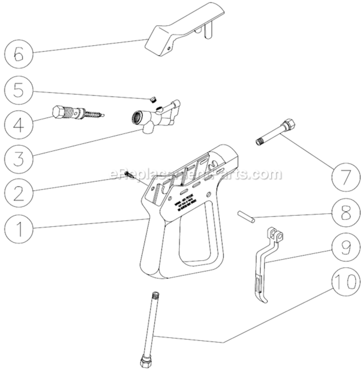 Gun Assembly Diagram and Parts List for CW-2504-CMV4  Mi-T-M Pressure Washer