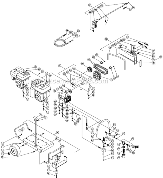 Frame Assembly Diagram and Parts List for CW-2505-3MGH  Mi-T-M Pressure Washer