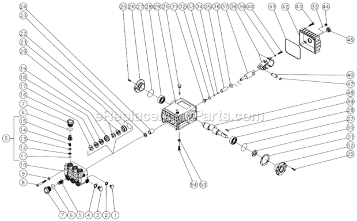 High Pressure Pump Diagram and Parts List for CW-2505-3MGH  Mi-T-M Pressure Washer