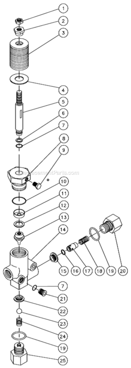 Unloader Assembly Diagram and Parts List for CW-2505-3MGH  Mi-T-M Pressure Washer