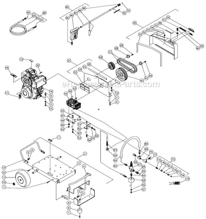 Frame Assembly Diagram and Parts List for CW-2505-4MDY  Mi-T-M Pressure Washer