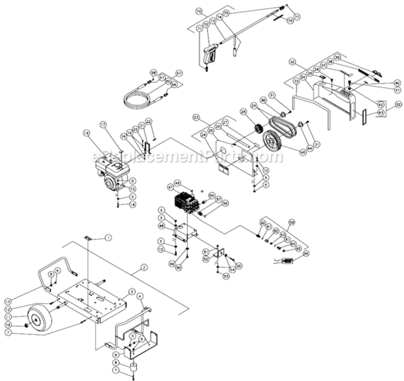Frame Assembly Diagram and Parts List for CW-3004-1MHB  Mi-T-M Pressure Washer