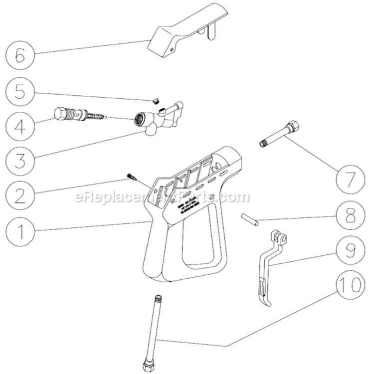 Gun Assembly Diagram and Parts List for CW-3004-1MHB  Mi-T-M Pressure Washer