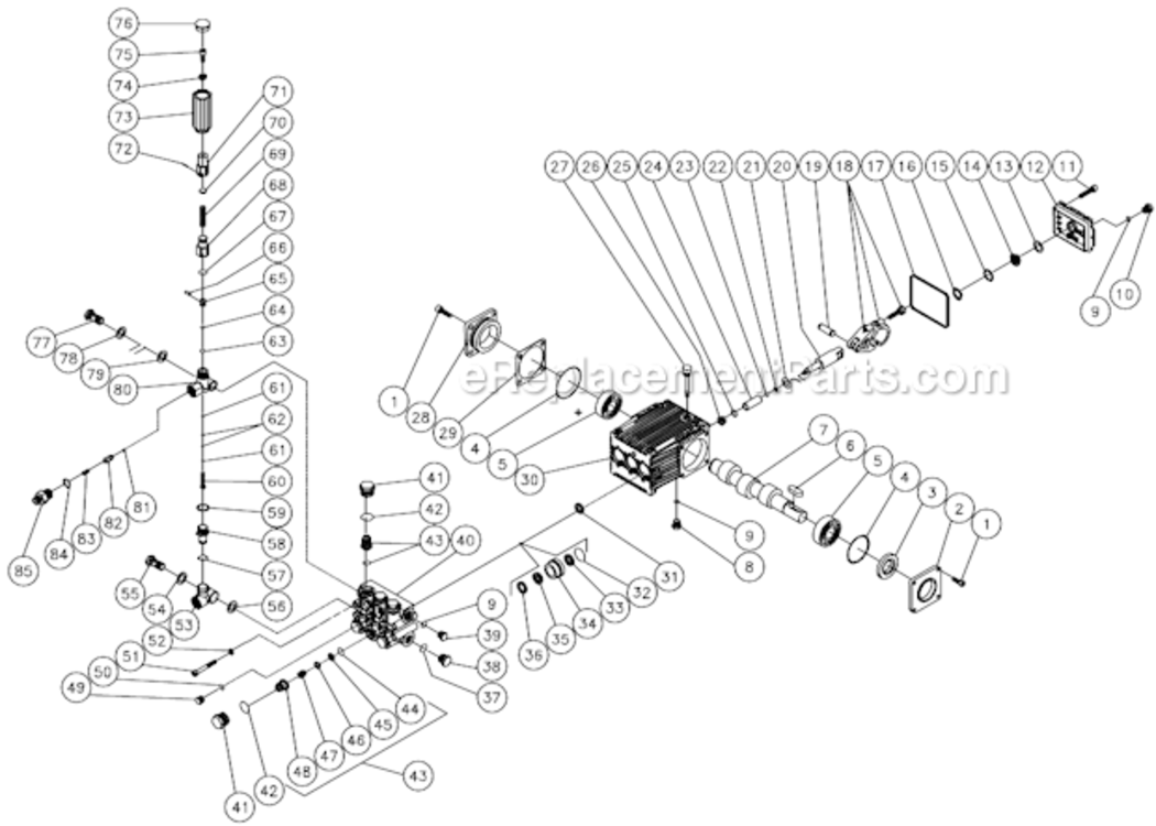 Pump Assembly Diagram and Parts List for CW-3004-1MHB  Mi-T-M Pressure Washer