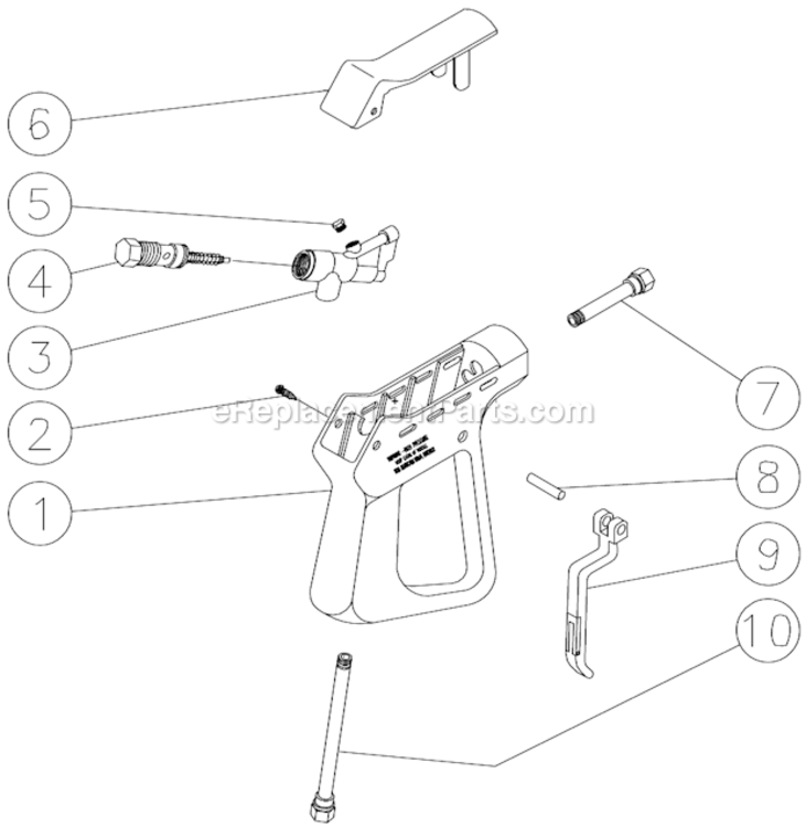 Gun Assembly Diagram and Parts List for CW-3004-3MGV  Mi-T-M Pressure Washer