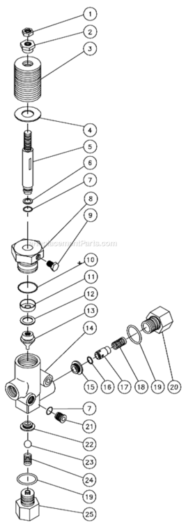 Unloader Assembly Diagram and Parts List for CW-3004-4ME3  Mi-T-M Pressure Washer