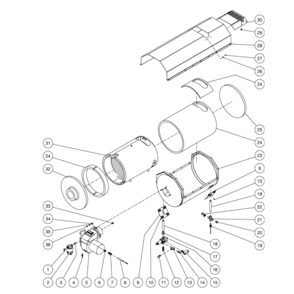 Heat Exchanger Diagram and Parts List for HS-3504-0MGK  Mi-T-M Pressure Washer