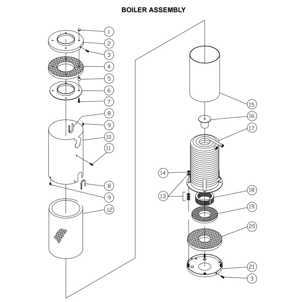 Boiler Diagram and Parts List for HS-3005-DMK0  Mi-T-M Pressure Washer