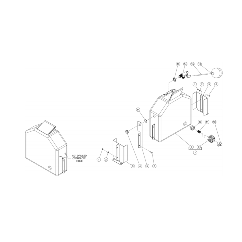 Float Tank Diagram and Parts List for HG-3004-1230  Mi-T-M Pressure Washer