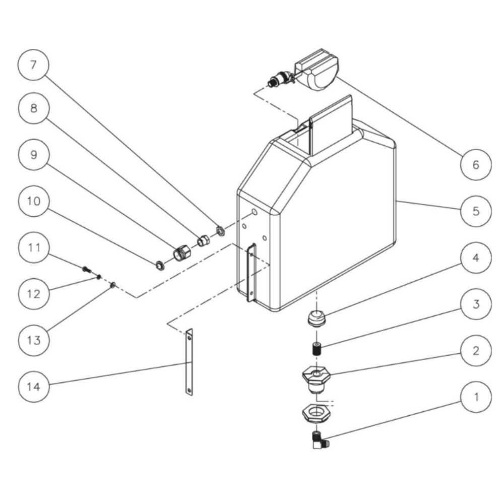 Float Tank Diagram and Parts List for HHS-3004-0E3A  Mi-T-M Pressure Washer