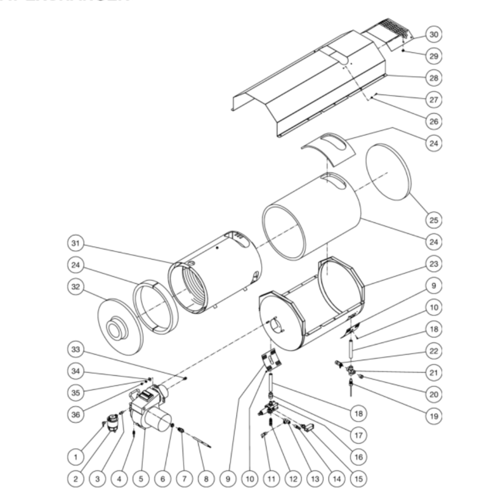 Heat Exchanger Diagram and Parts List for HS-3006-0MGD  Mi-T-M Pressure Washer