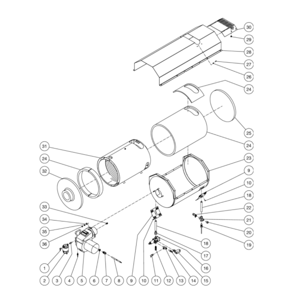 Heat Exchanger Diagram and Parts List for HS-3506-0MGK  Mi-T-M Pressure Washer