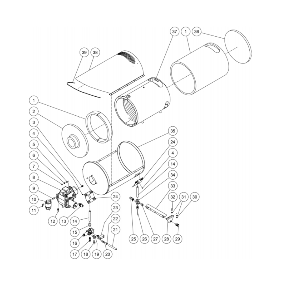 Heat Exchanger Diagram and Parts List for HDC-3505-1H6G  Mi-T-M Pressure Washer