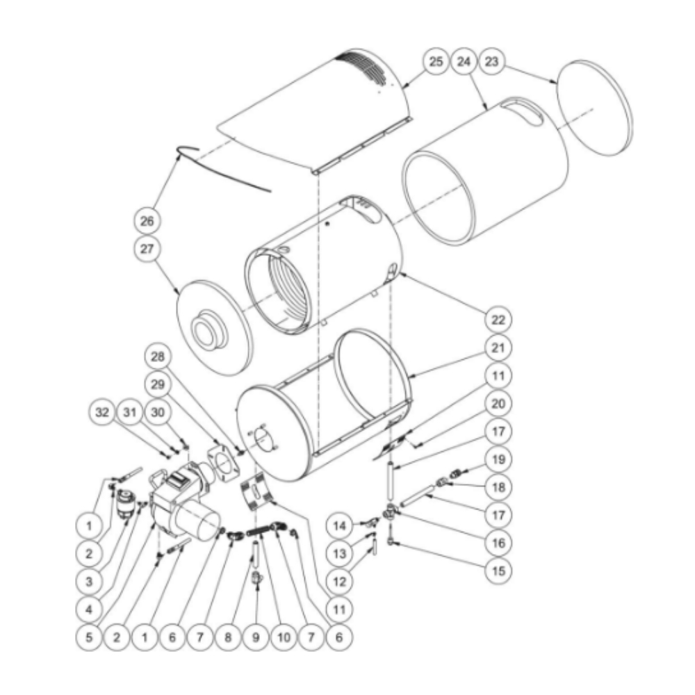 Heat Exchanger Diagram and Parts List for HHS-2004-0E9G  Mi-T-M Pressure Washer