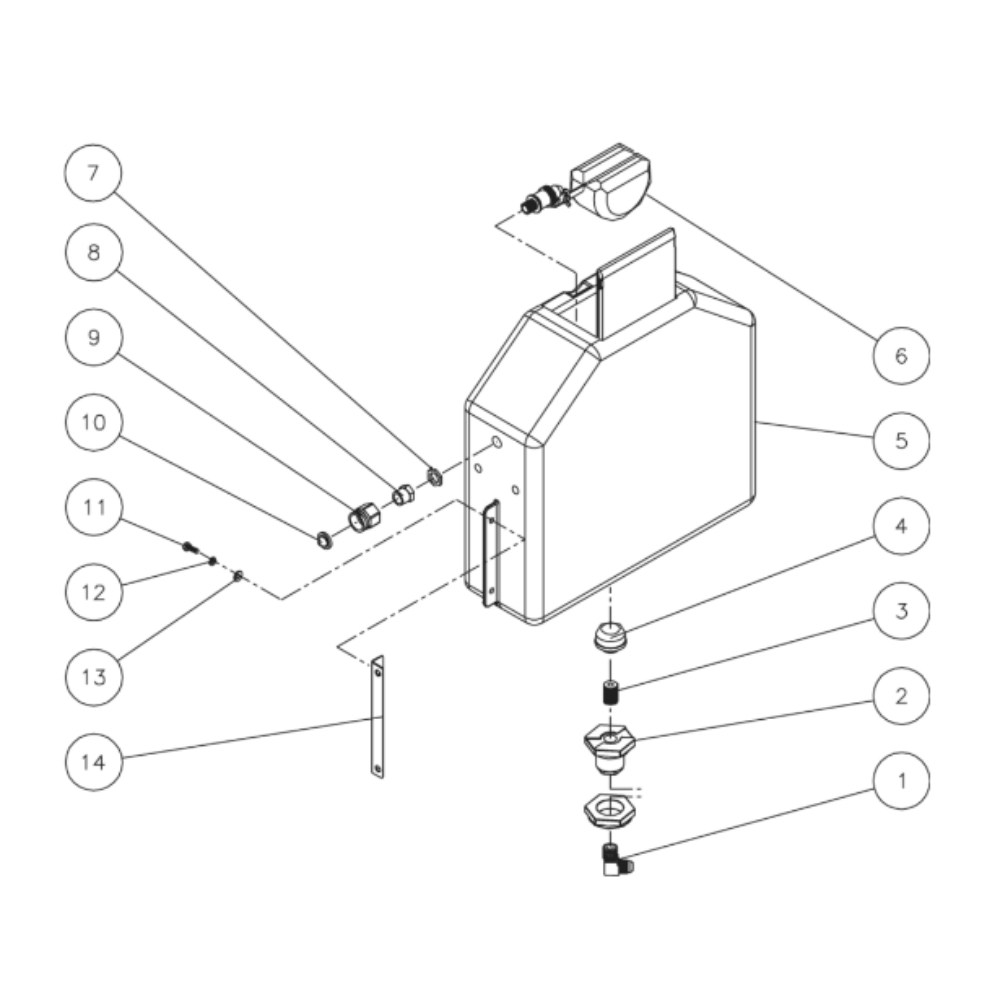Float Tank Diagram and Parts List for HHD-3005-0E4G  Mi-T-M Pressure Washer
