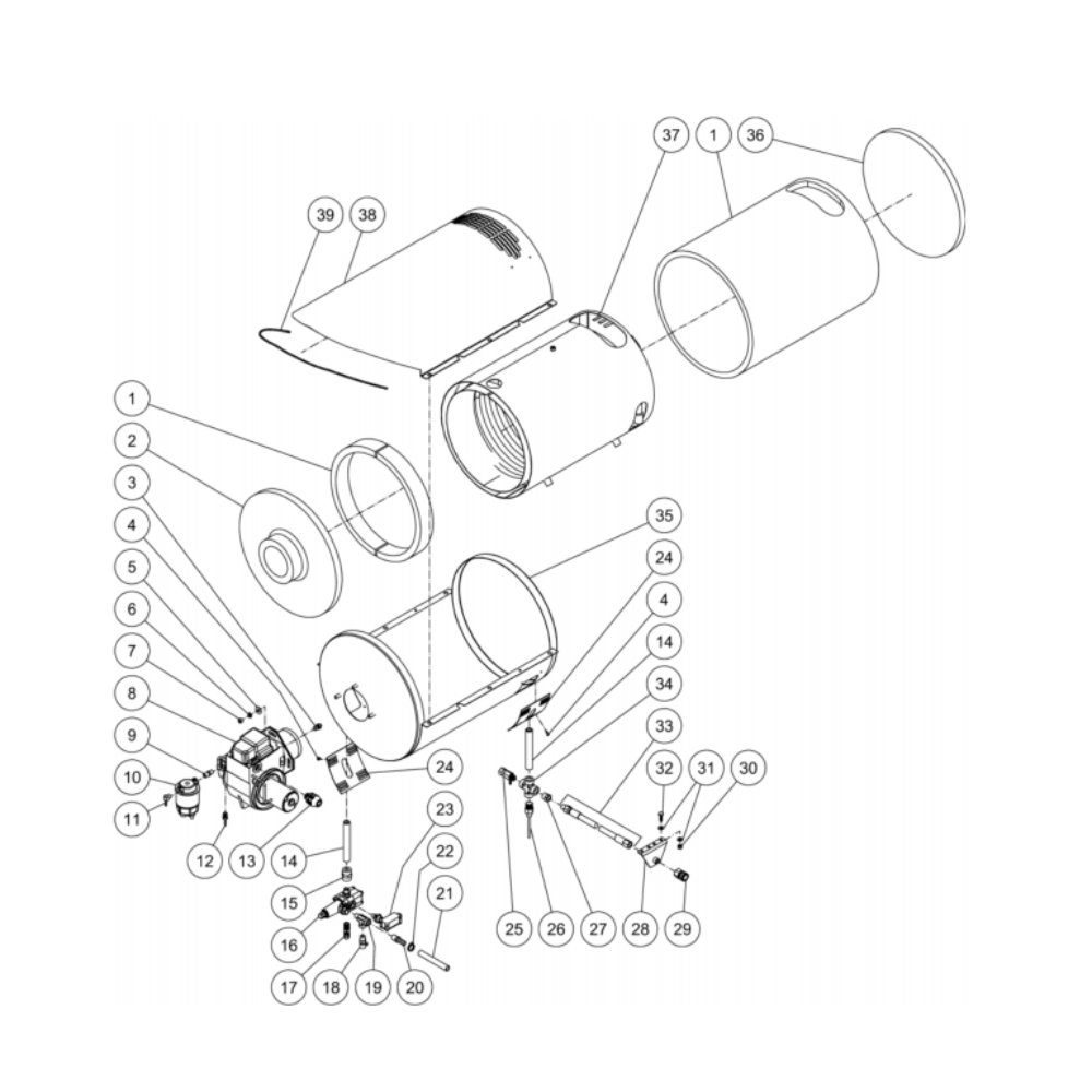 Heat Exchanger Diagram and Parts List for HDC-3505-0K6G  Mi-T-M Pressure Washer