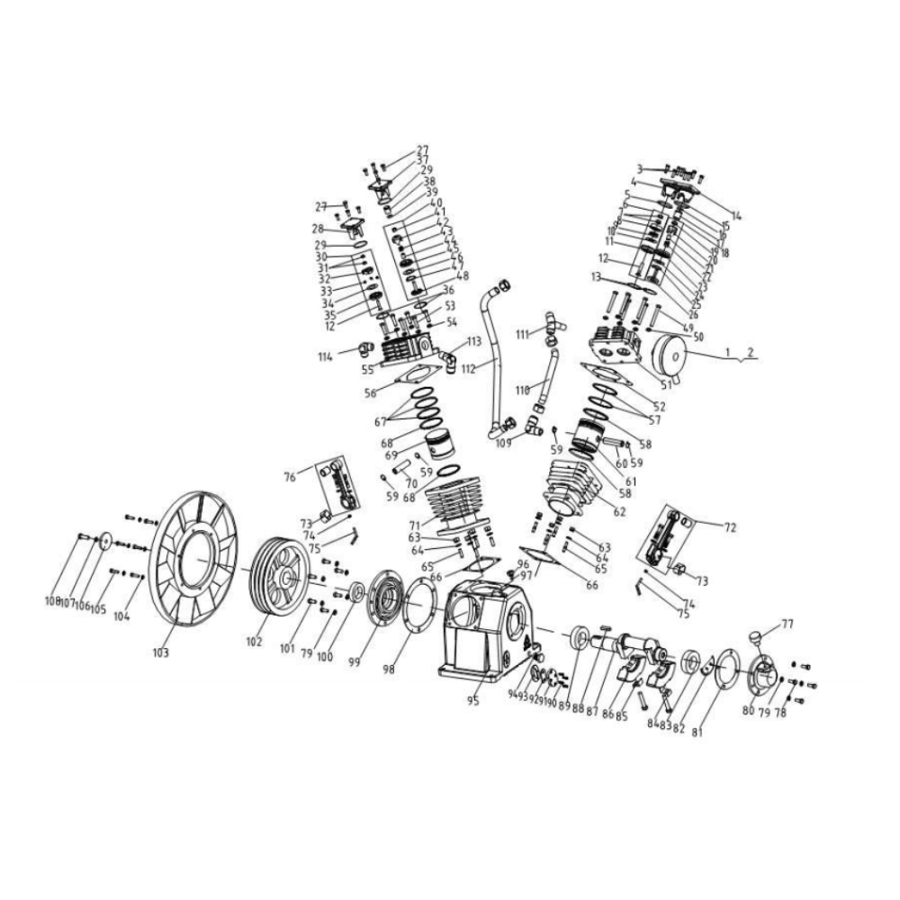 Compressor Pump Diagram and Parts List for AED-46315-120H  Mi-T-M Compressor