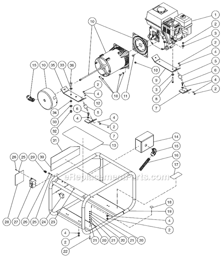 Frame Assembly Diagram and Parts List for GEN-3000-0MH0  Mi-T-M Generator