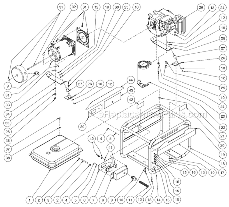 Frame Assembly Diagram and Parts List for GEN-3000-1MH0  Mi-T-M Generator
