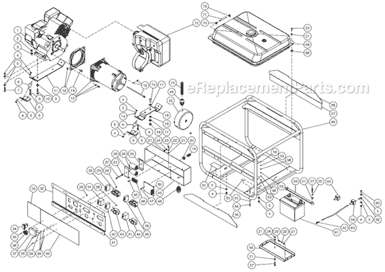Frame Assembly Before S/N 40031734 Diagram and Parts List for GEN-6000-0MS0  Mi-T-M Generator