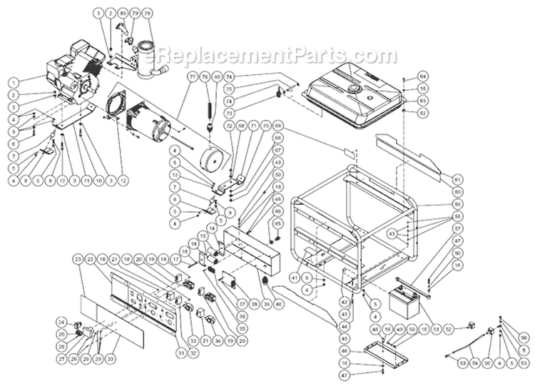 Frame Assembly After S/N 40031734 Diagram and Parts List for GEN-6000-0MS0  Mi-T-M Generator