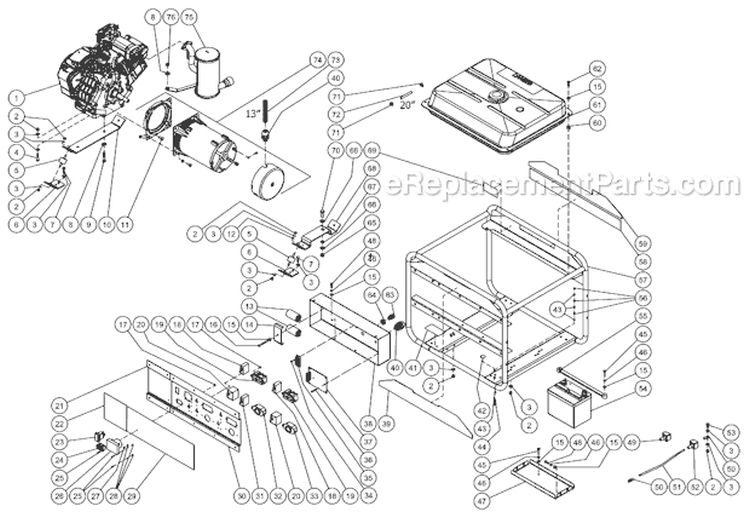 Frame Assembly Diagram and Parts List for GEN-6000-0MS0  Mi-T-M Generator