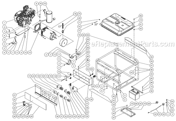 Frame Assembly After S/N 40042445 Diagram and Parts List for GEN-6000-0MSE  Mi-T-M Generator