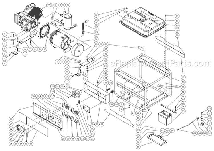 Frame Assembly Diagram and Parts List for GEN-7500-0MH0  Mi-T-M Generator