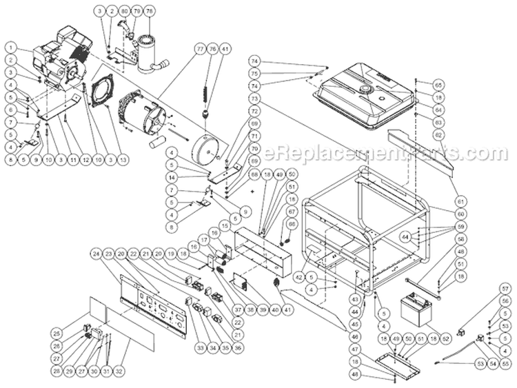 Frame Assembly After S/N 40031734 Diagram and Parts List for GEN-8000-0MS0  Mi-T-M Generator