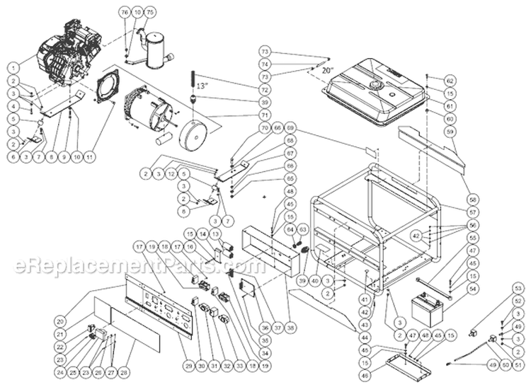 Frame Assembly After S/N 40042445 Diagram and Parts List for GEN-8000-0MS0  Mi-T-M Generator
