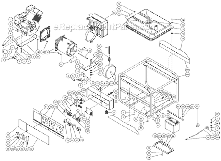 Frame Assembly Before S/N 40031734 Diagram and Parts List for GEN-8000-0MSE  Mi-T-M Generator