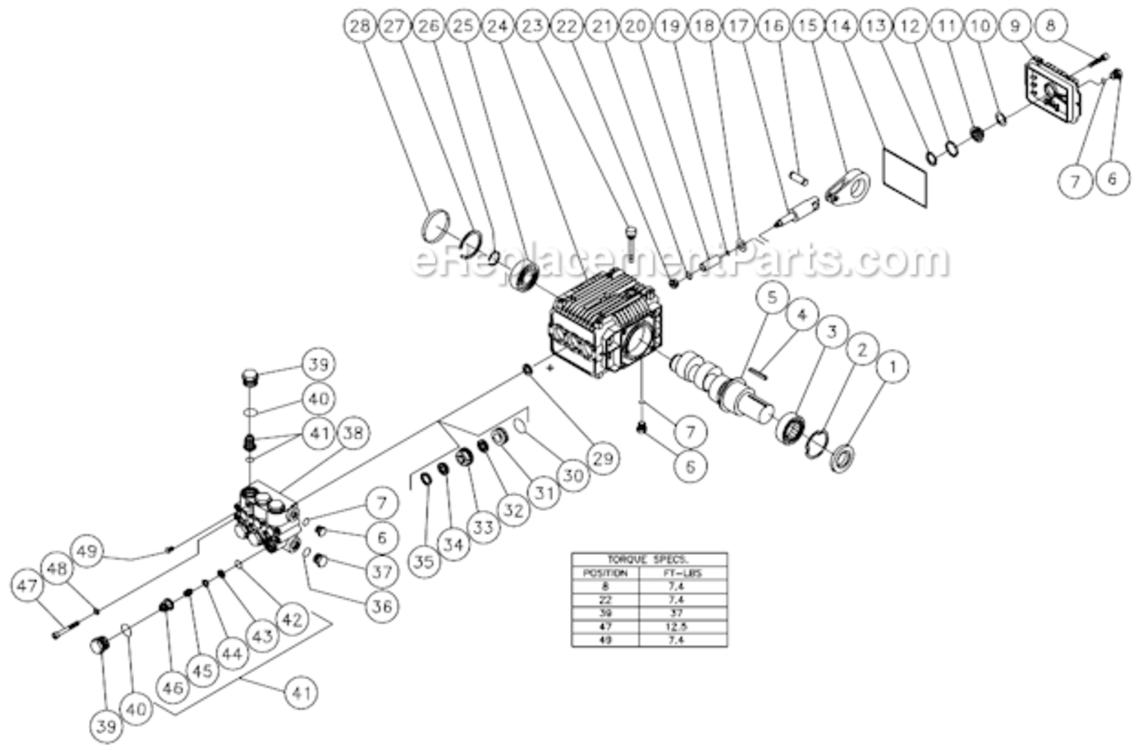 Pump Assembly Diagram and Parts List for HHS-303-0E1A  Mi-T-M Pressure Washer