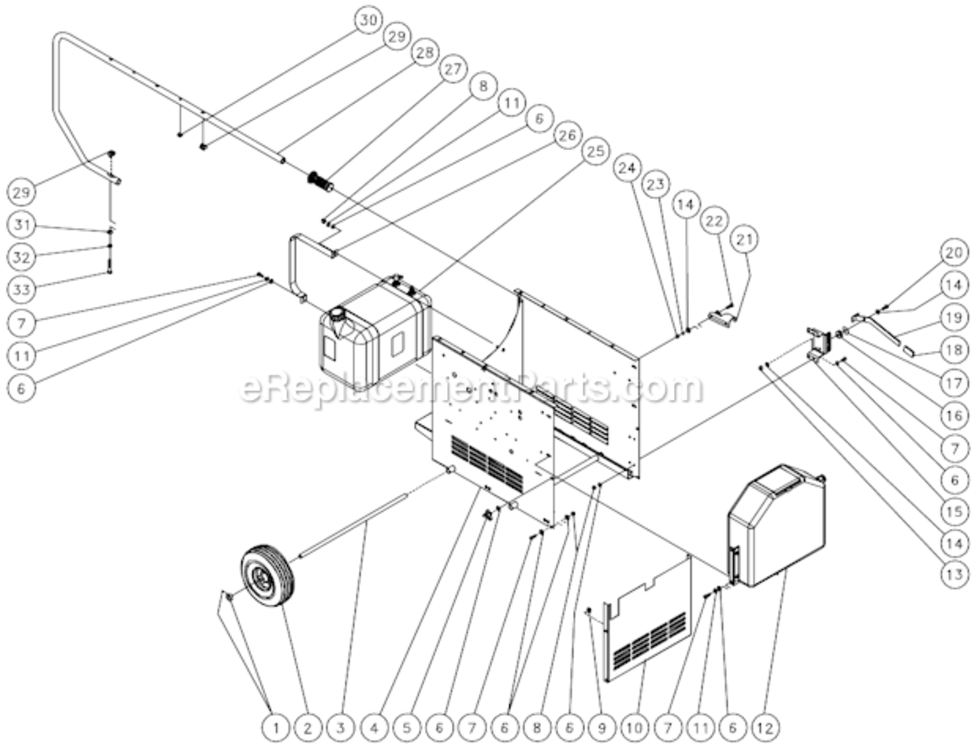 Chassis Assembly Diagram and Parts List for HHS-303-0E1A  Mi-T-M Pressure Washer