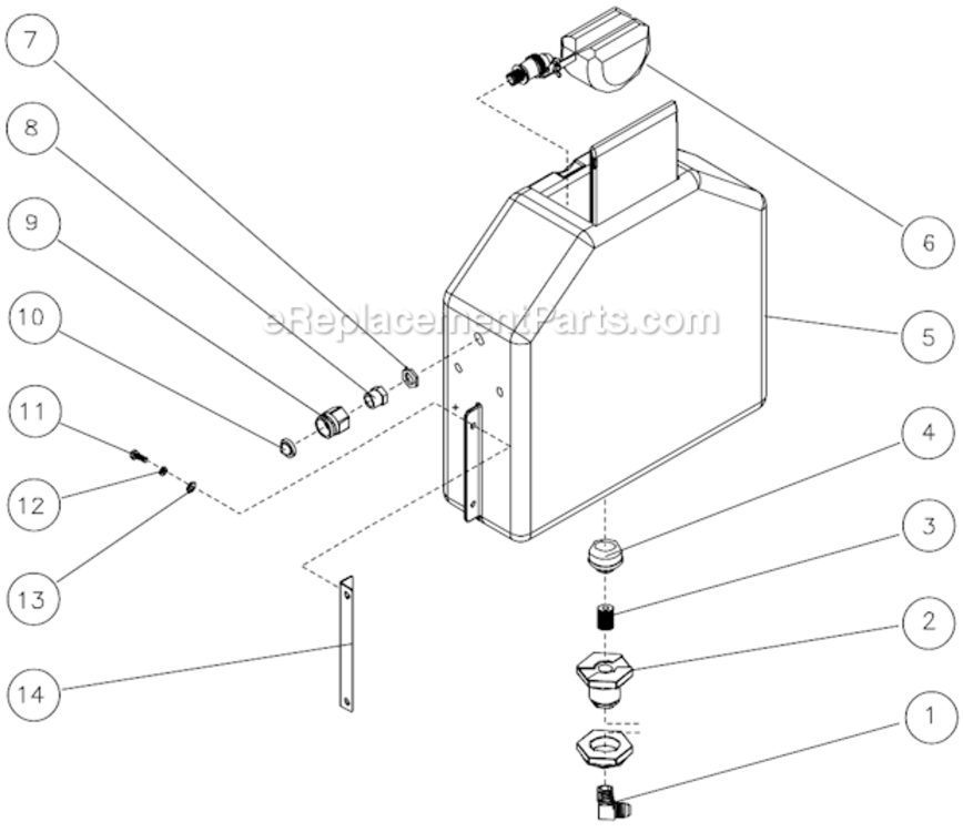 Float Tank Assembly Diagram and Parts List for HHS-303-0E1A  Mi-T-M Pressure Washer