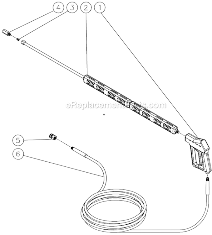 Gun/Wand/Hose Assembly Diagram and Parts List for HHS-303-0E1A  Mi-T-M Pressure Washer
