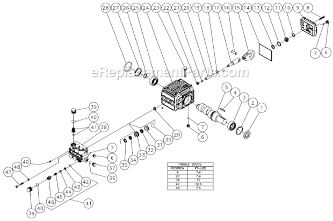 Pump Assembly Diagram and Parts List for HHS-303-1E1A  Mi-T-M Pressure Washer