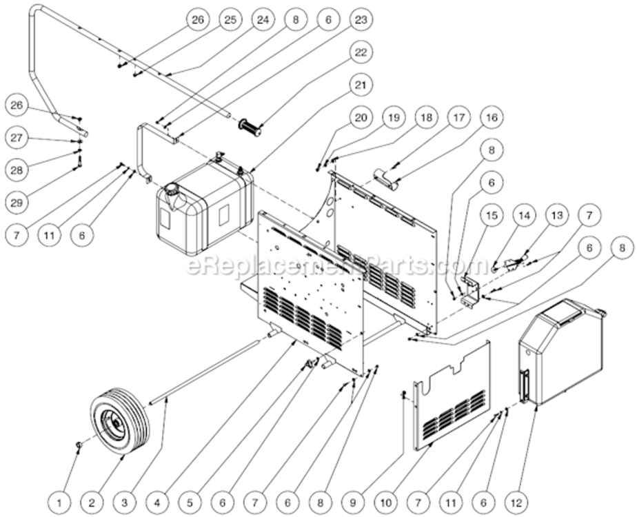 Chassis Assembly Diagram and Parts List for HHS-303-1E1A  Mi-T-M Pressure Washer
