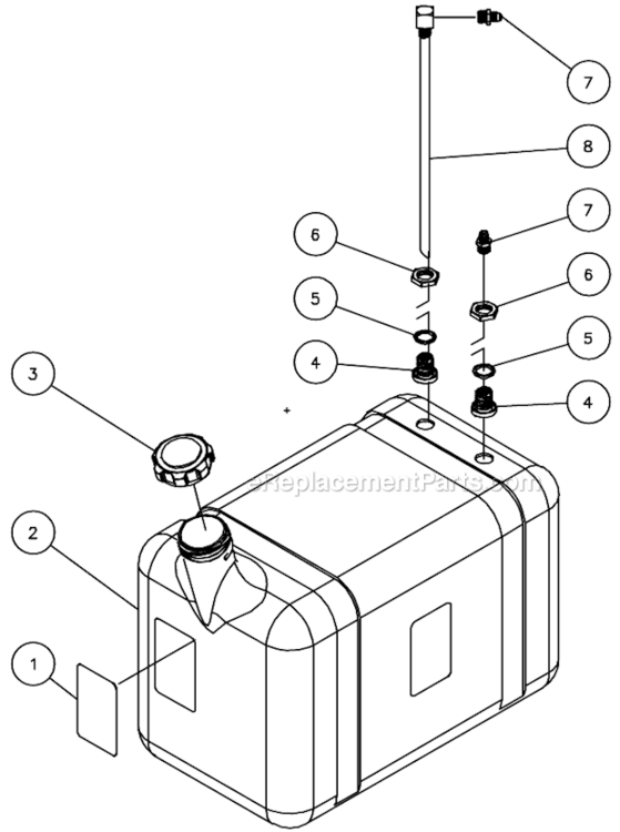 Fuel Tank Assembly Diagram and Parts List for HHS-303-1E1A  Mi-T-M Pressure Washer
